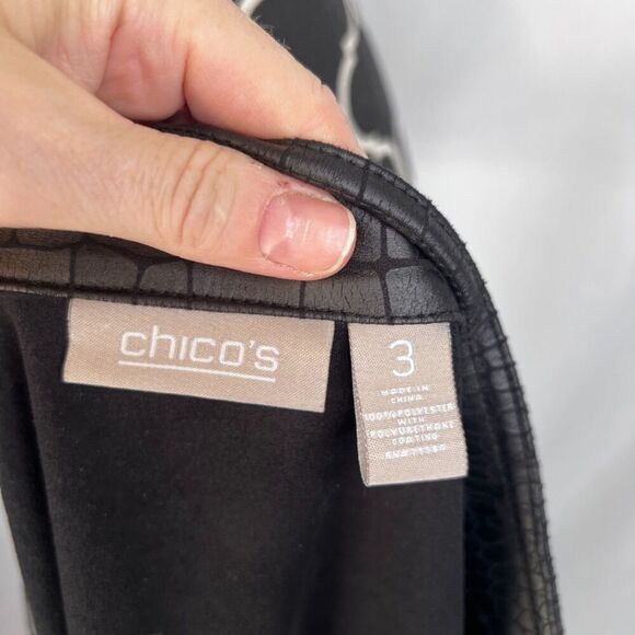 Chicos Black Faux Leather Snakeskin Velvety Open Front Jacket Cardigan Sz 3/LG - Picture 9 of 9